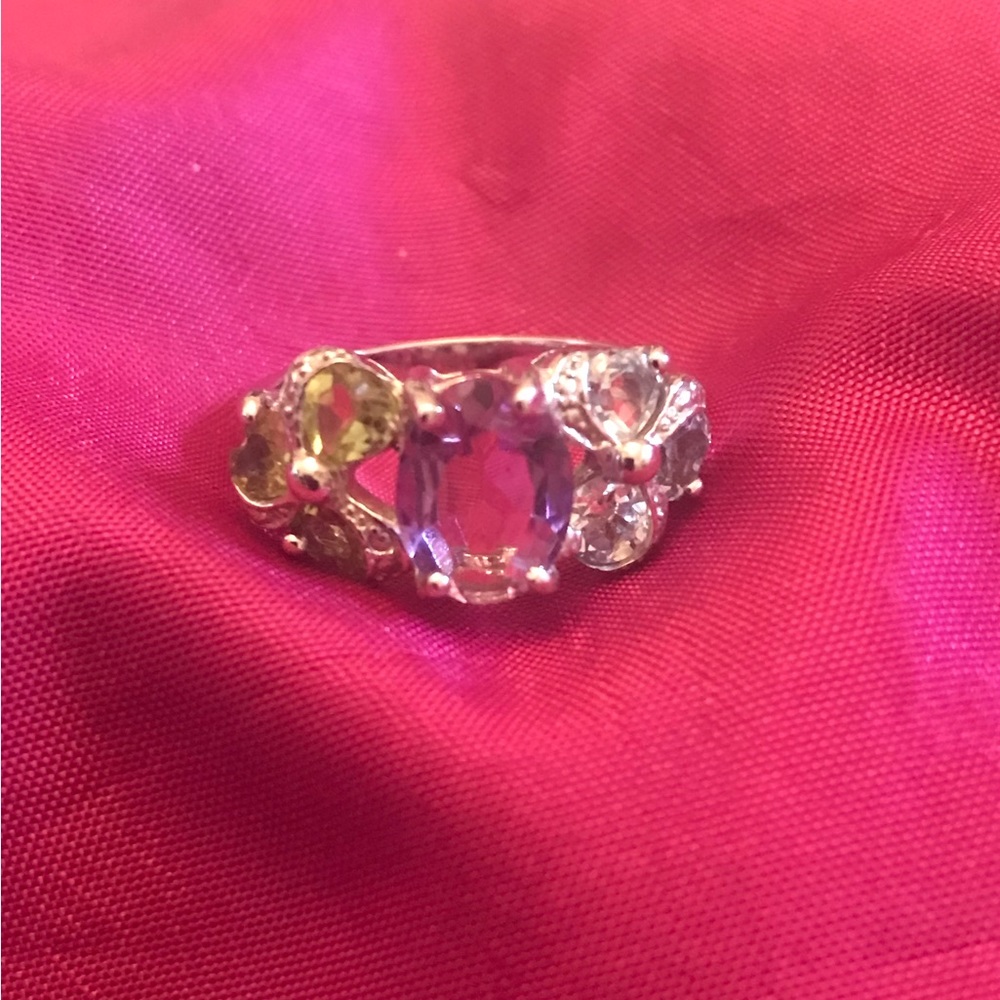 Amethyst, Topaz and Peridot Sterling Silver Ring - Size 7